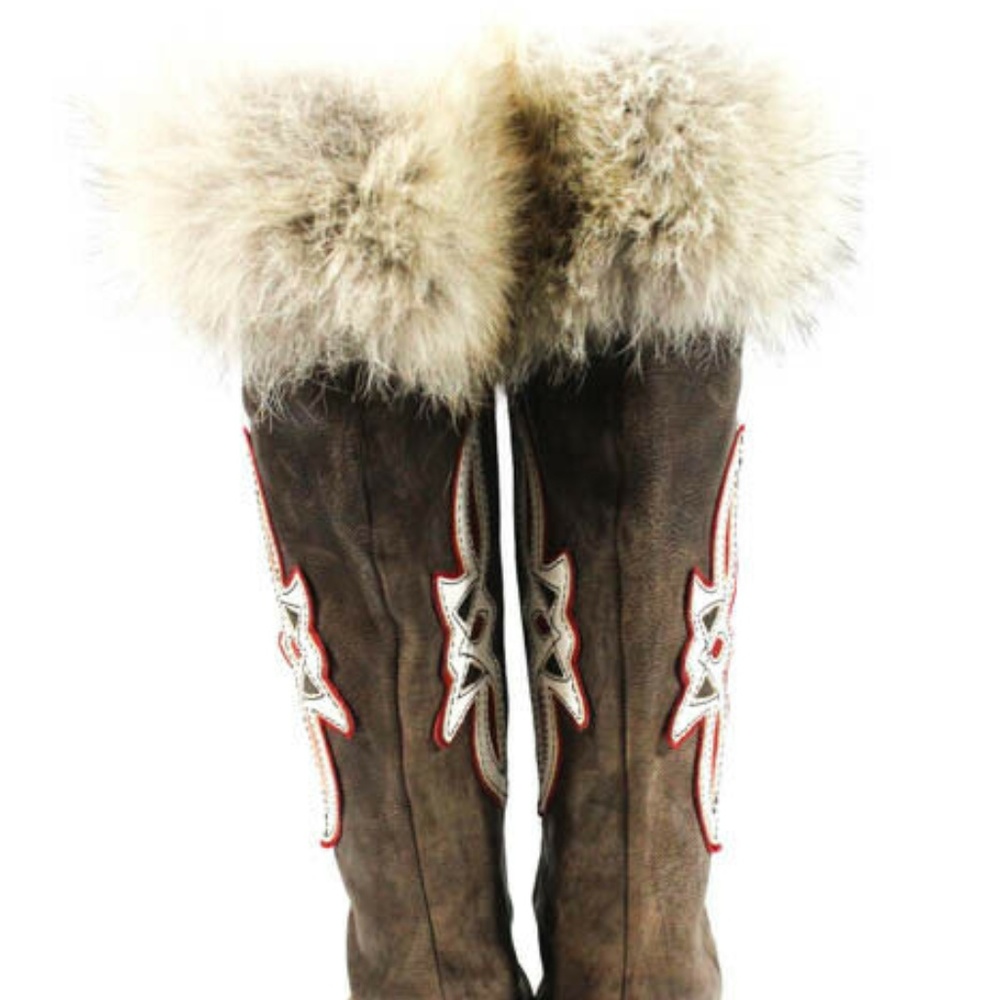 Miss Trish of Capri Brown Rare Fur Knee High Boots - Picture 5 of 7